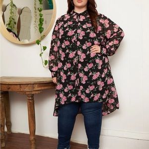 Plus Floral Print Button Front Blouse 24W